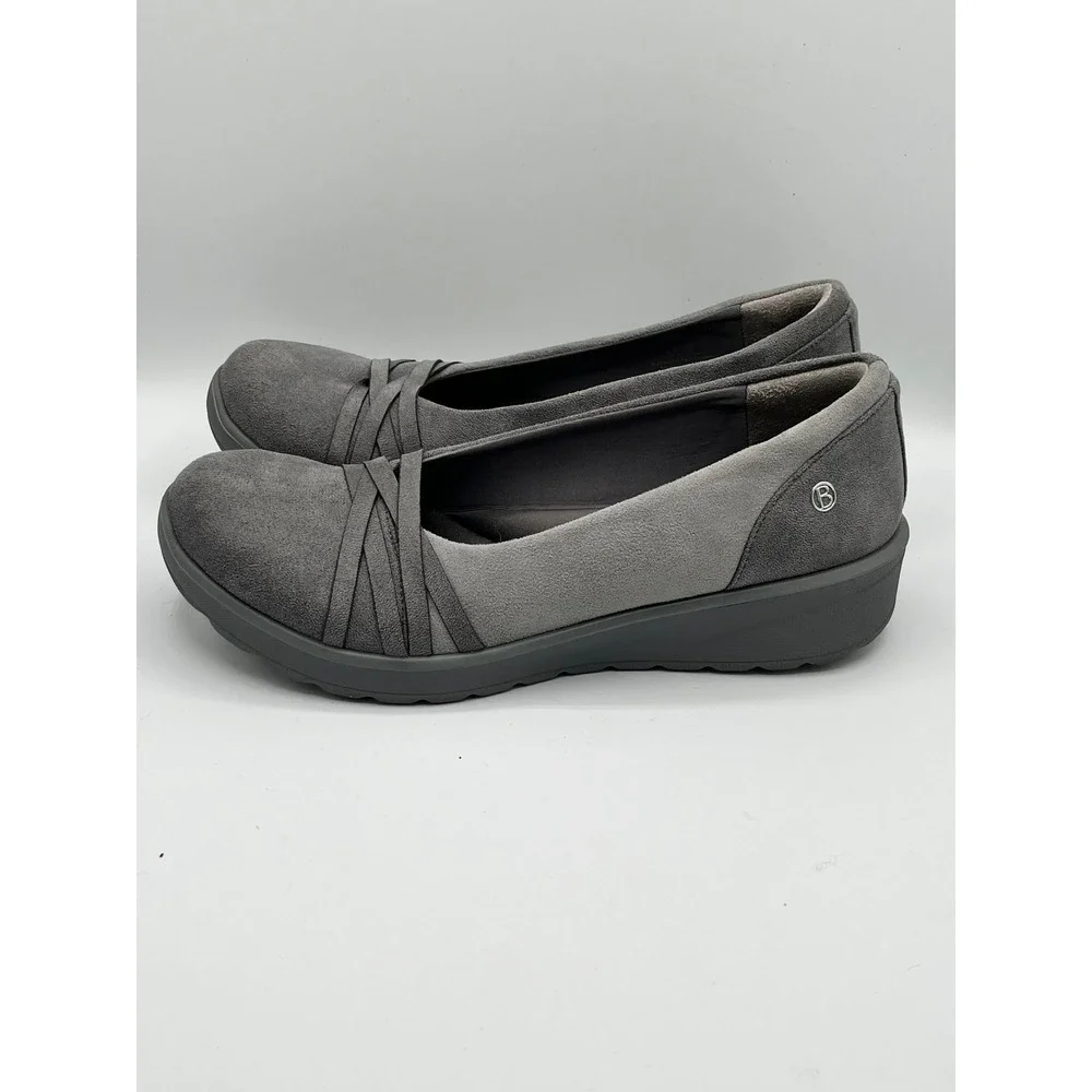 Bzees by LifeStride Womens Grey Faux Suede Crisscross Slip On Loafers Size 9W